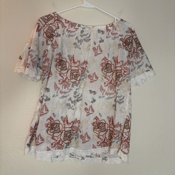 XCVI Tunic Medium Embroidered Tunic Top Boxy Drawstring Cottagecore Boho - Picture 2 of 5